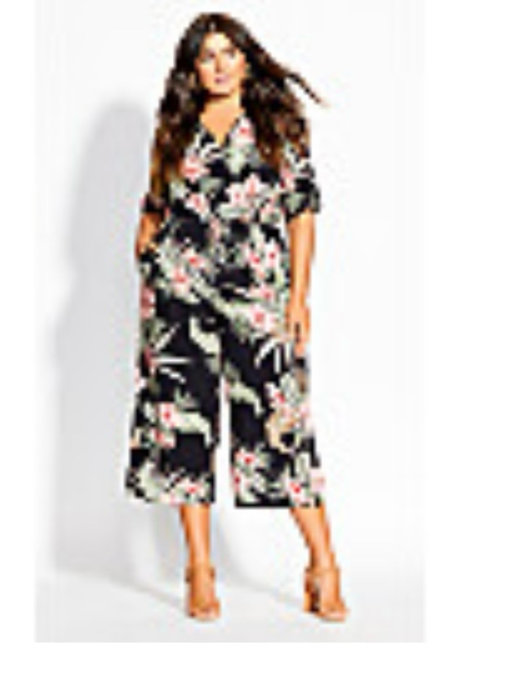 City Chic Black Floral V-Neck Culotte Jumpsuit